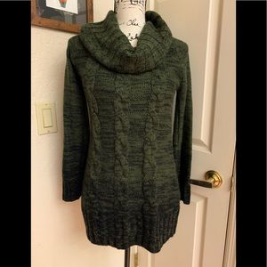 Vintage Indigo Green Cowl neck cable knit sweater